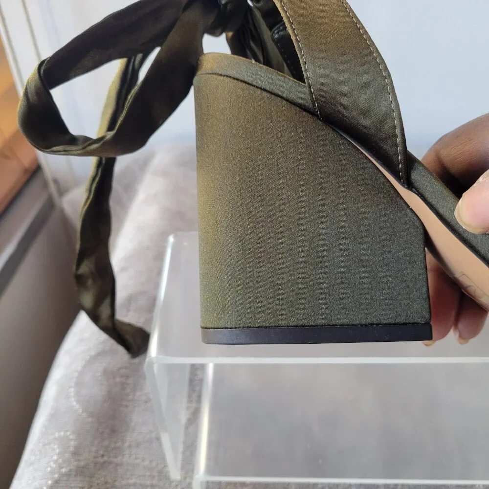 (NWT) ASOS Olive Green Satin Ankle Strap Block Heels Shoes (Size: 8) - Picture 5 of 10